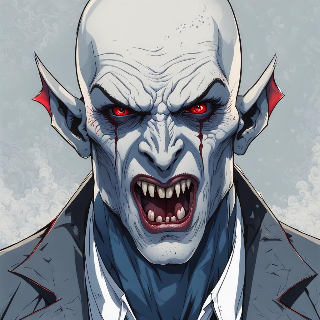 Grotesque Male Vampire Portrait with Red Eyes