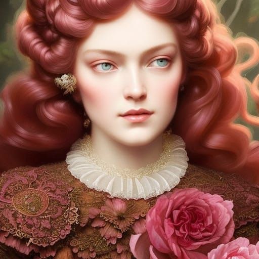 Princess Portrait in Rococo Style with Detailed Textures