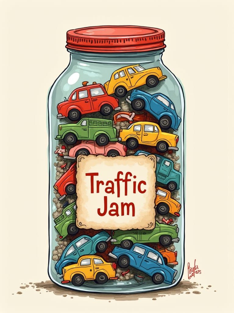 Toy Car Traffic Jam in a Jar, Whimsical Art