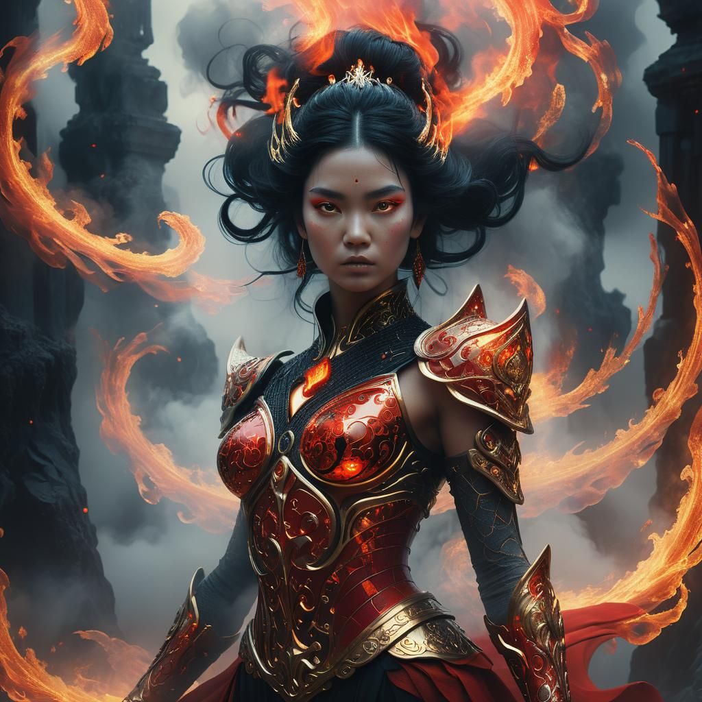Fiery Goddess in Dreamlike Digital Matte Painting