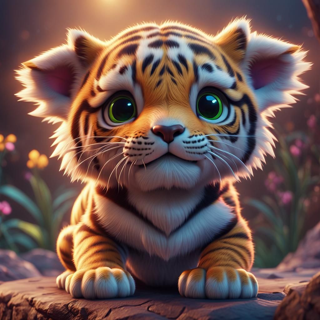 Cute Tiger Cub in Pixar-Disney 3D Style