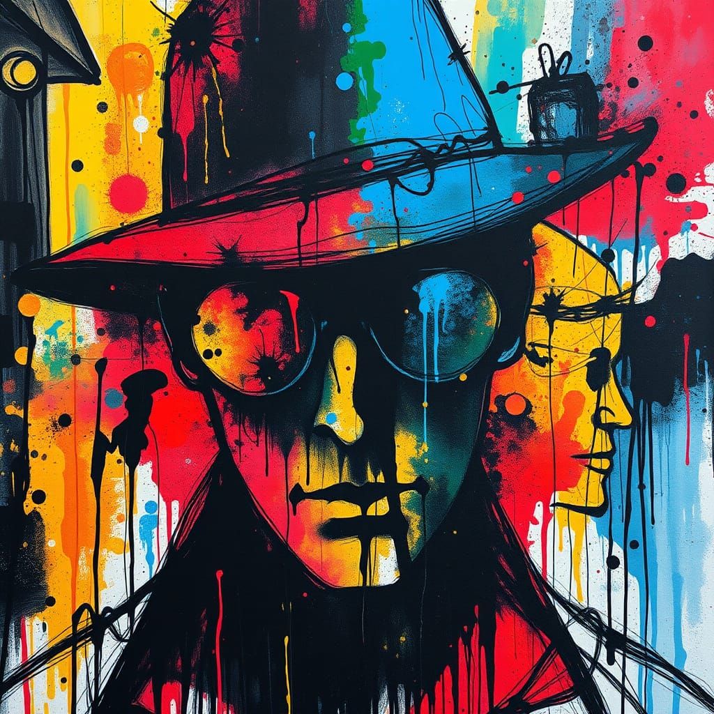 Cubist Detective in Urban Ink Wash, Surreal Art