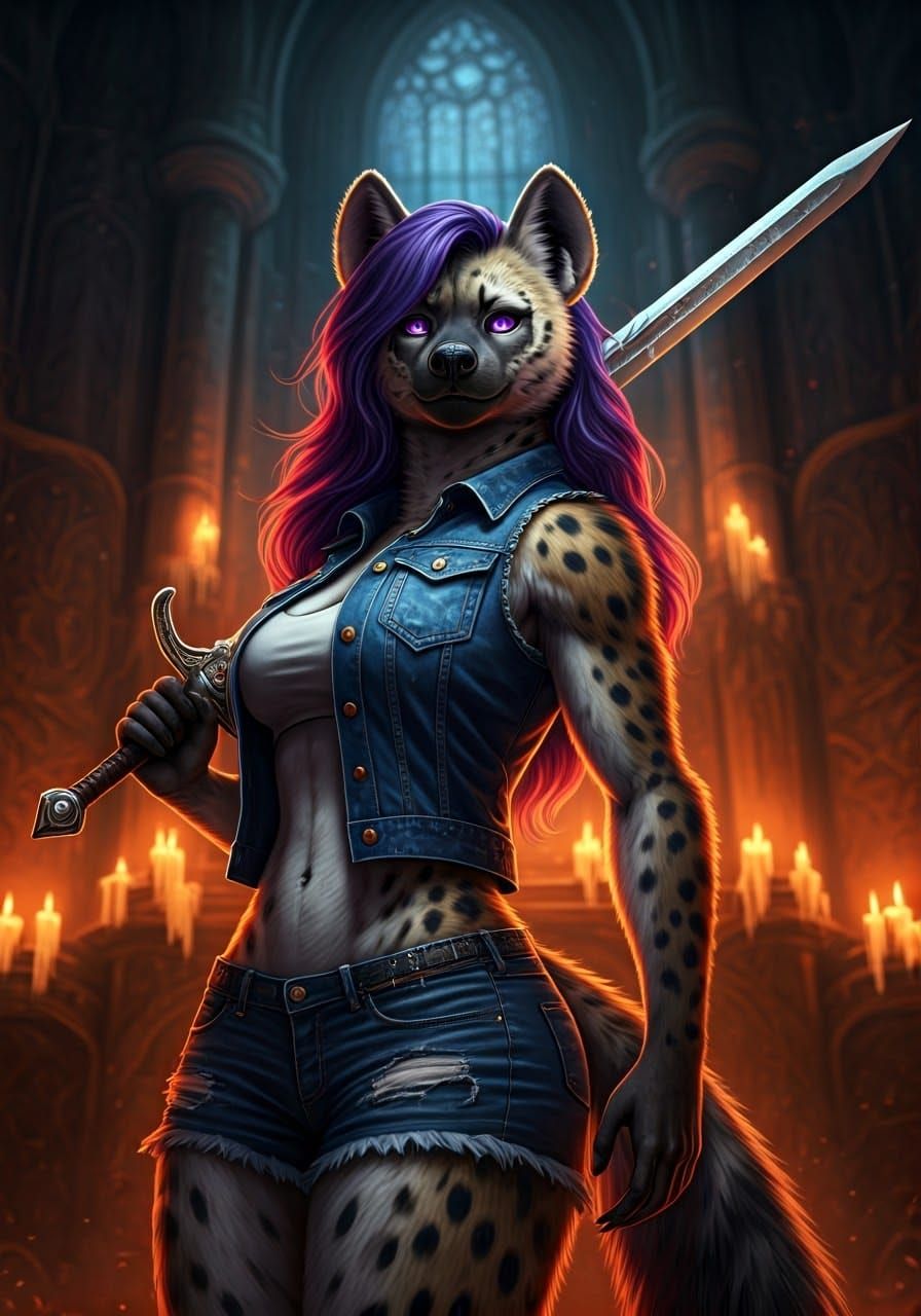 Heroic She-Hyena Goddess in Ancient Temple