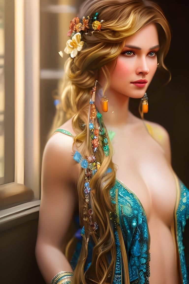 Beautiful Woman with Turquoise and Gold Jewels