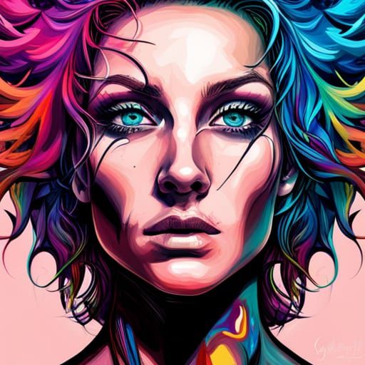 Colorful Graffiti Art Portrait with Unique Hairstyle