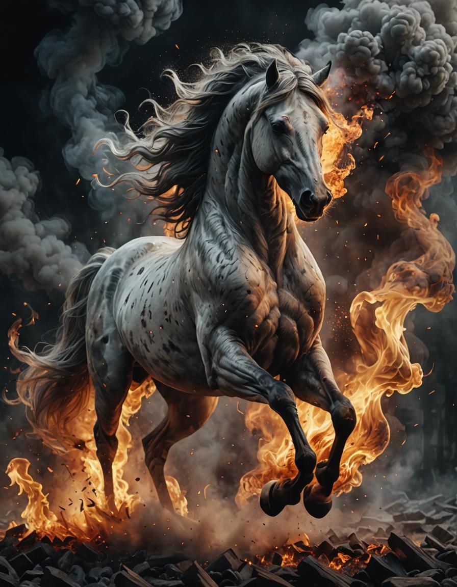 Ethereal Horse Composed of Smoke and Embers