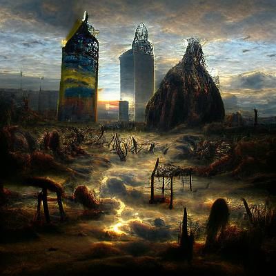Desolate Wasteland Overlooking Skyscrapers in Hyperdetailed ...