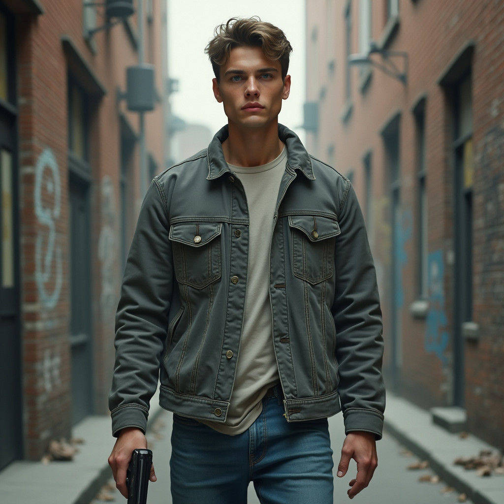 Man with Gun in Urban Digital Painting