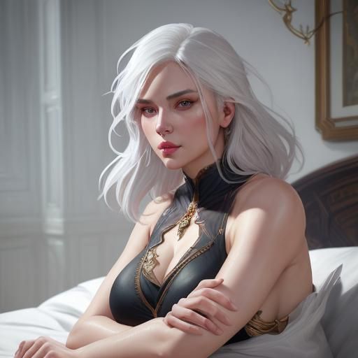 Attractive Woman with White Hair in Digital Portrait