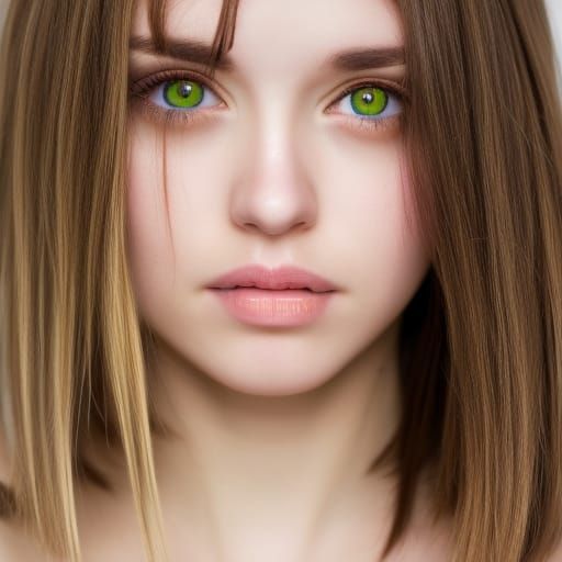 Intense Green Eyes, Naturally Brown Short Hair, 8K Photo