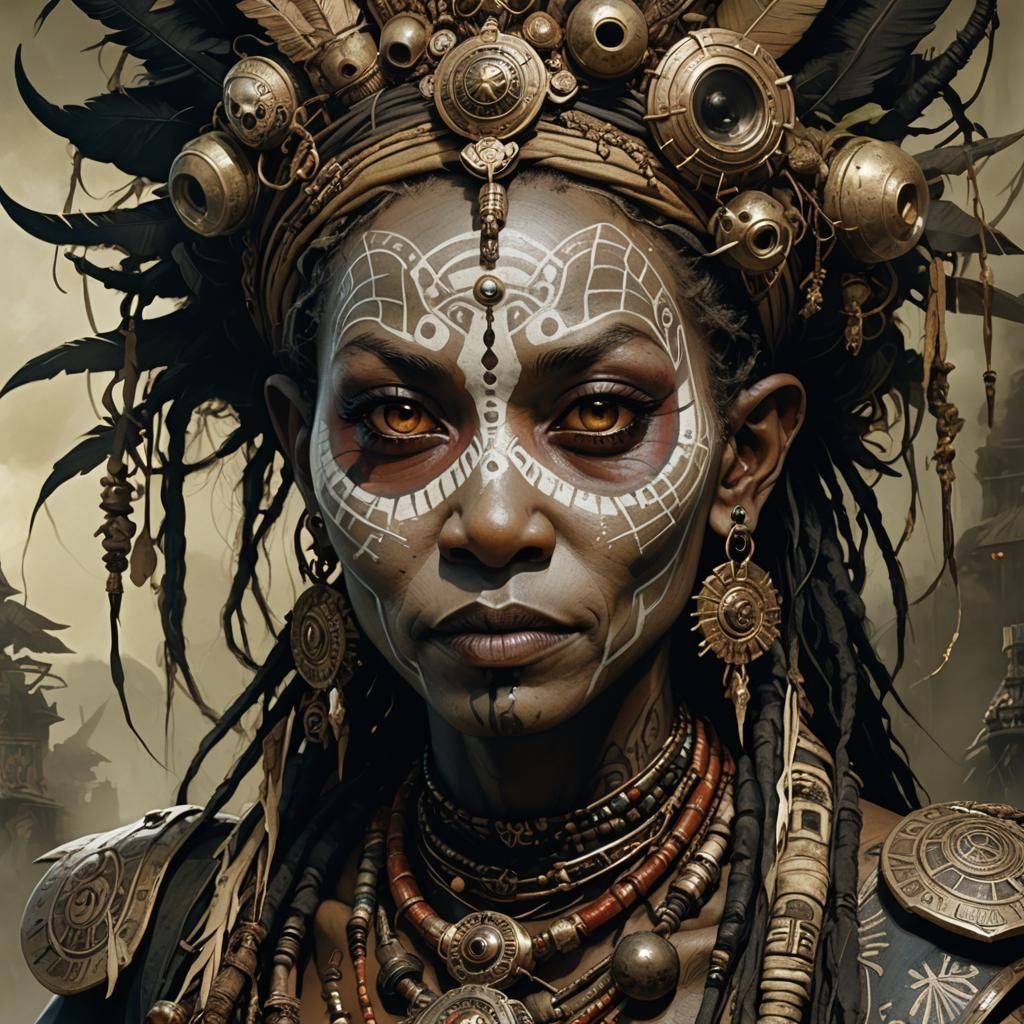 Voodoo Witch Doctor Portrait with Magic Glow