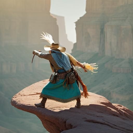 Dramatic Western Scene: Cowboy vs. Native American