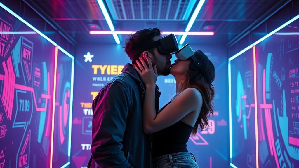 Cyberpunk Couple in Neon-Lit VR