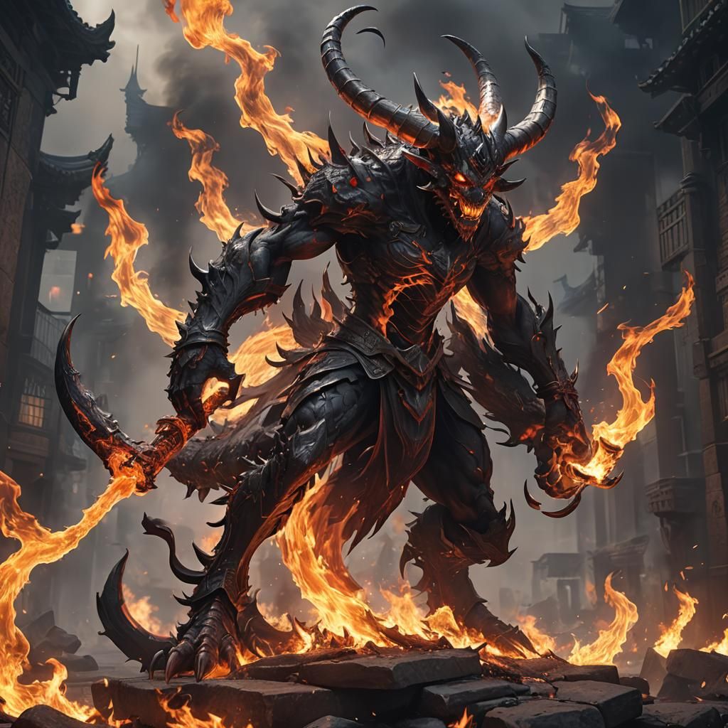 Detailed 3D Anime Fire Demon Concept Art