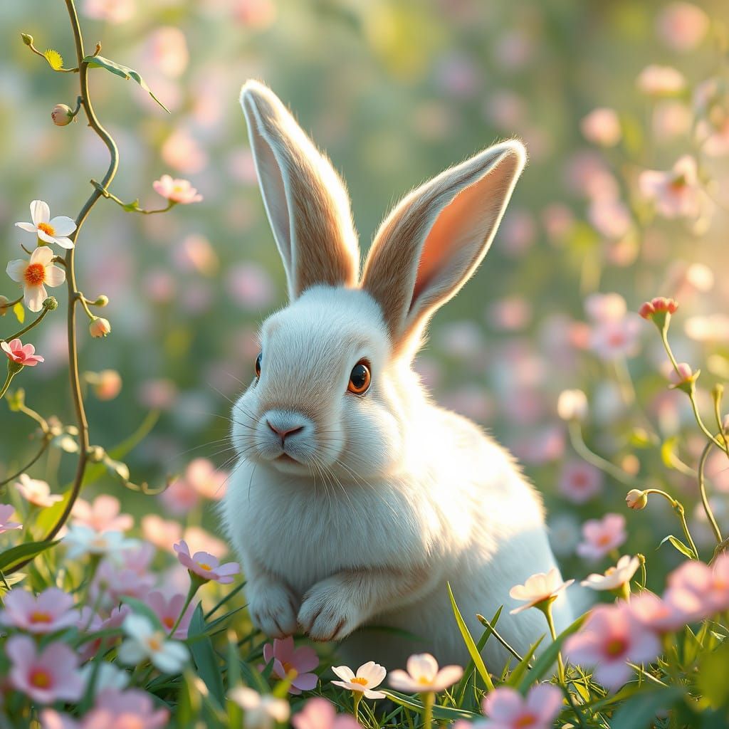 Easter Bunny in Vibrant Whimsical Meadow