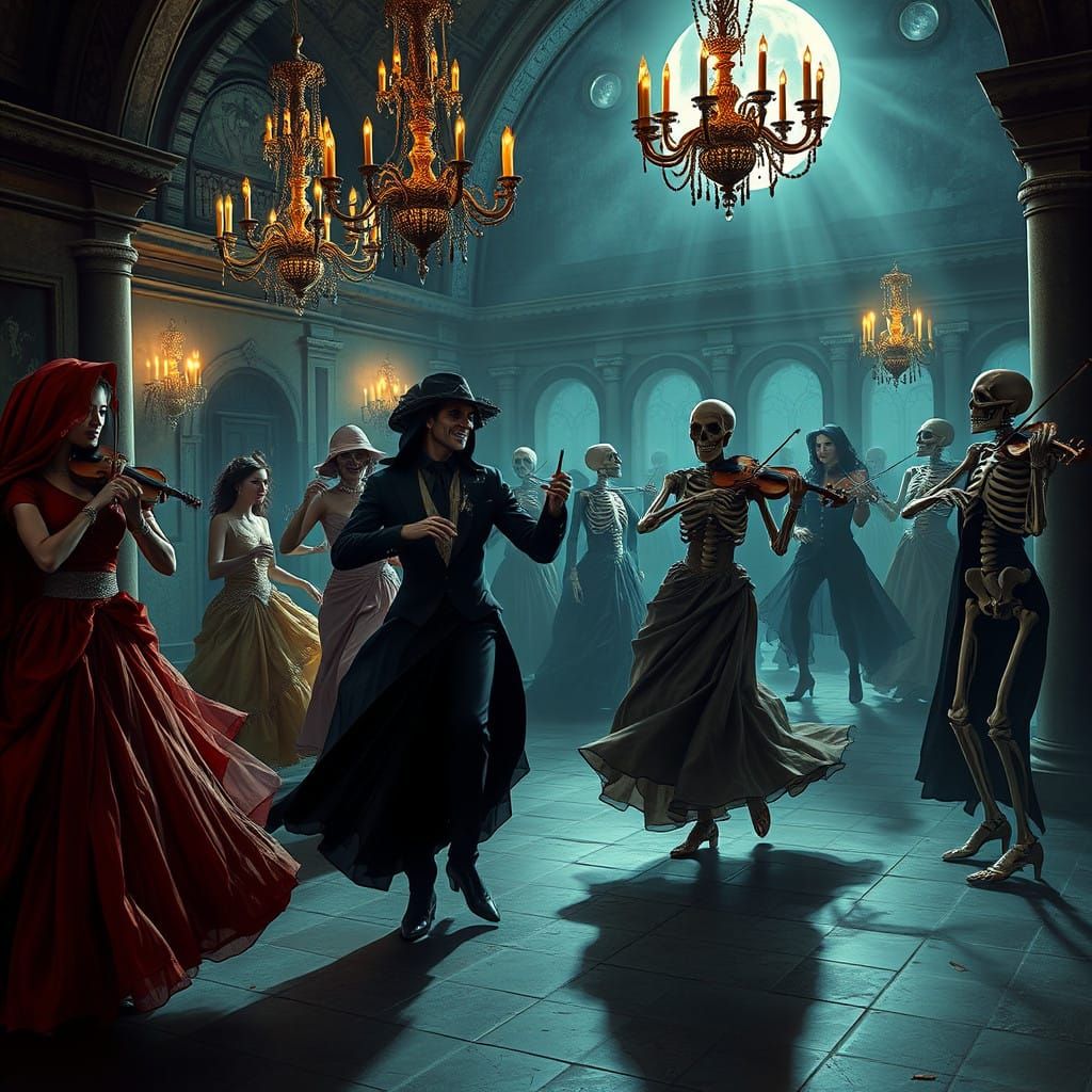 Ethereal Masquerade in a Haunting, Moonlit Castle