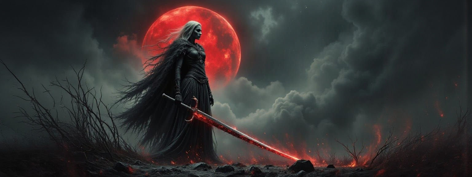 Ghostly Viking Warrior Under Blood Moon, in Rembrandt Style