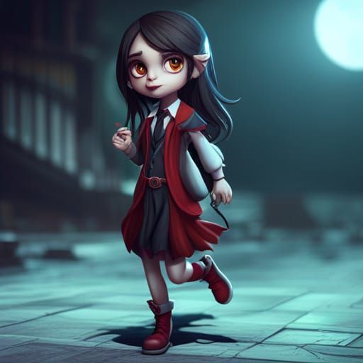 Cute Vampire Girl in School: Fantasy Concept Art