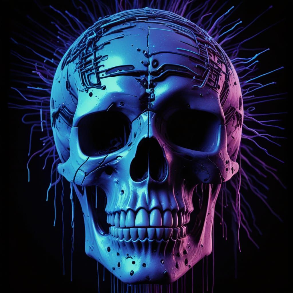 Futuristic Glitch Art Skull with Neon Distortion