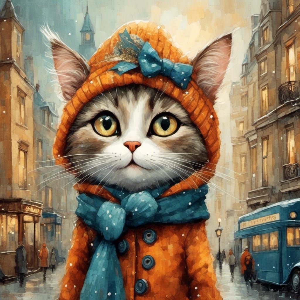 Whimsical Cat with Shiny Eyes in London