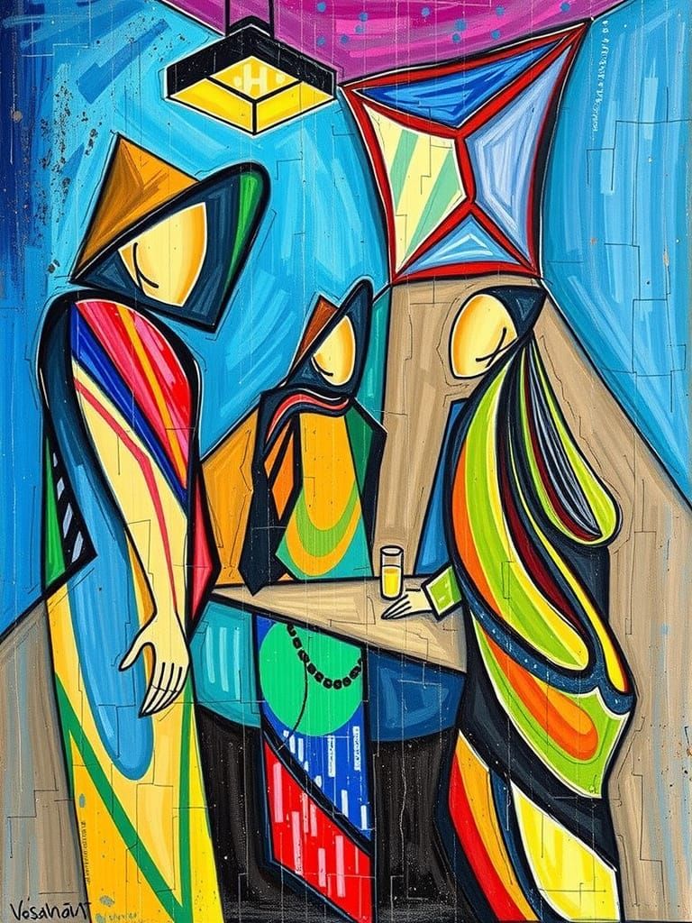 Vivid Geometric Shapes in Bold Colors Form a Dynamic Scene w...