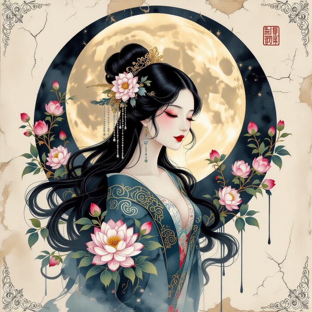 Art Nouveau Floral Siren in Dreamscape