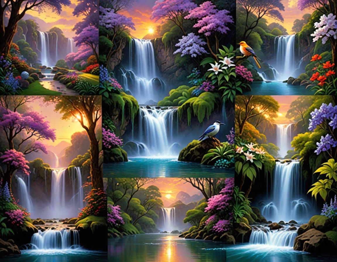 Radiant Jacaranda Waterfall in Dazzling Light