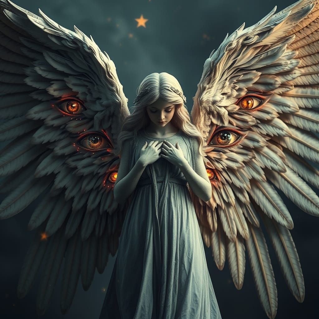 Angel with Four Wings of Glowing Eyes