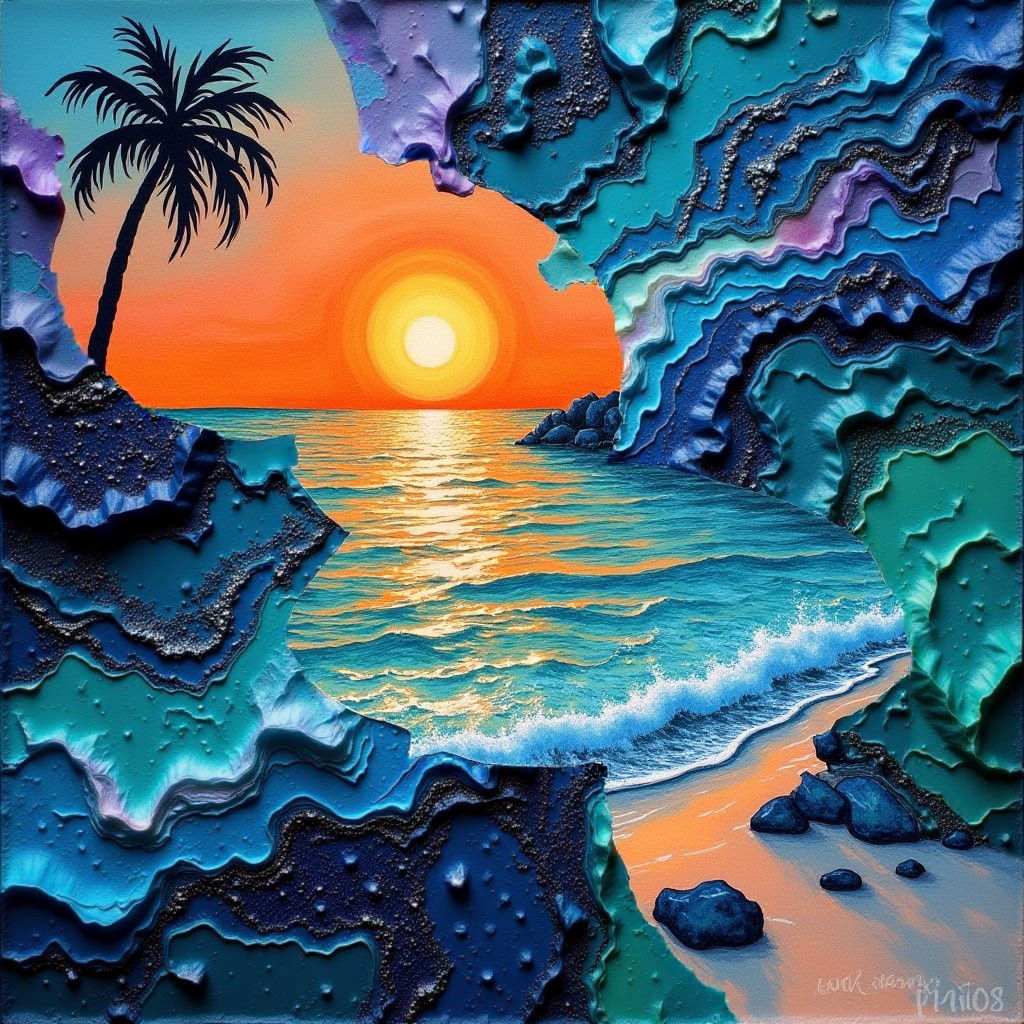 Abstract 3D Textured Layers in Alcohol Ink Style