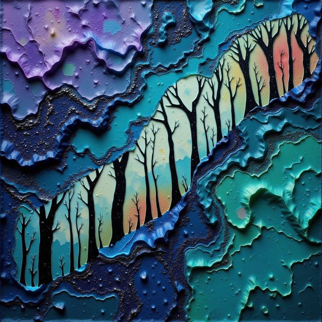 Abstract 3D Textured Layers in Alcohol Ink Style