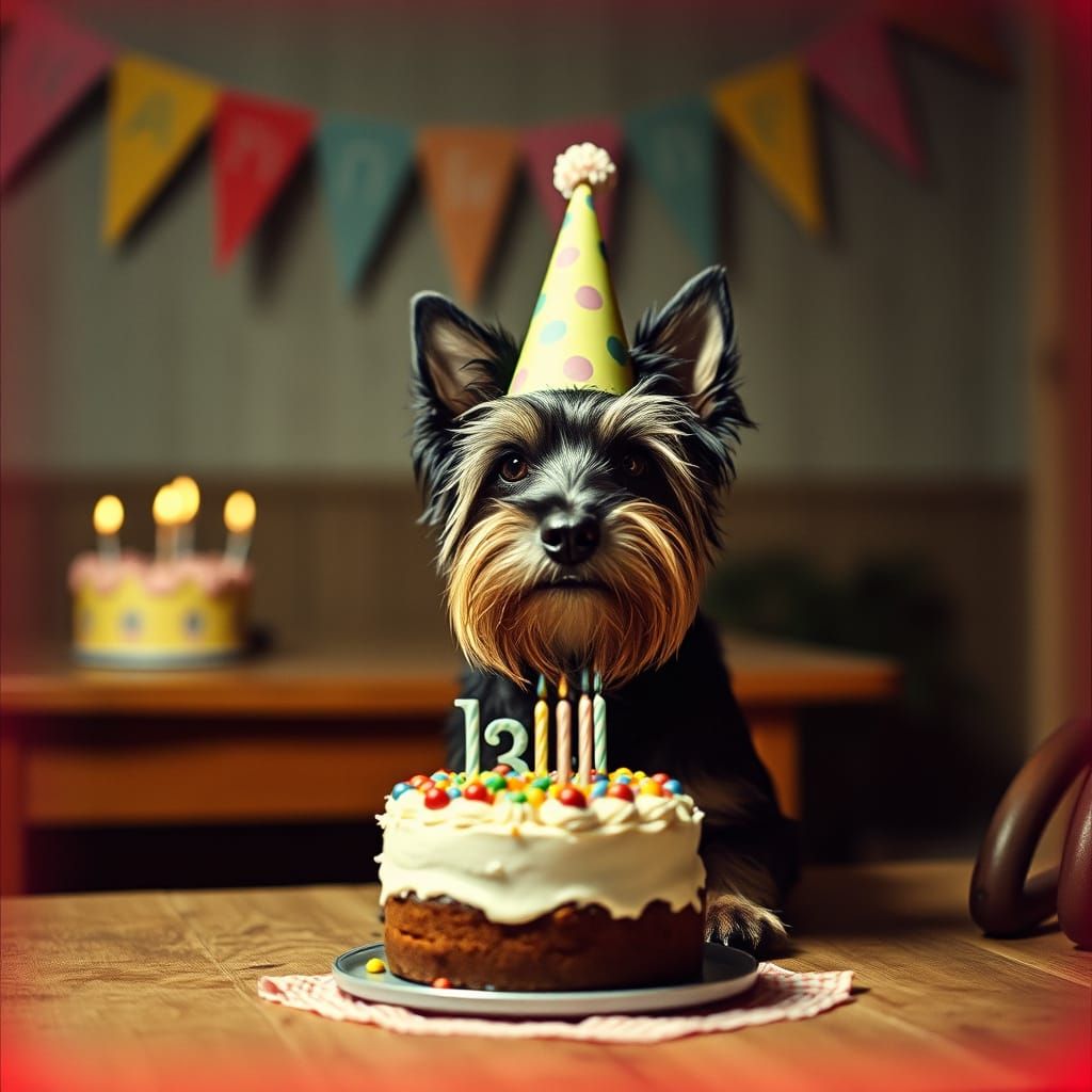 Scottish Terrier Celebrates Birthday: Cinematic Film Still
