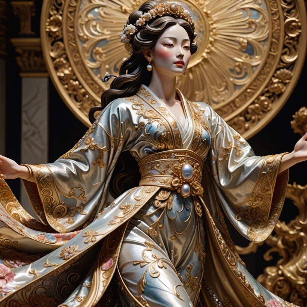 Elegant Woman Rises from Earth in Ornate Baroque Style