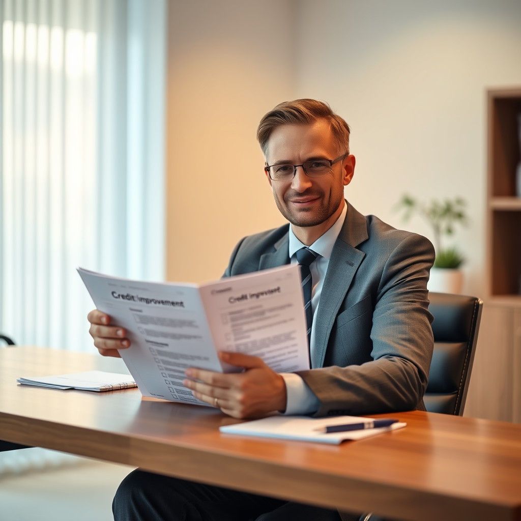 Financial Advisor Reviews Credit Report in Serene Office