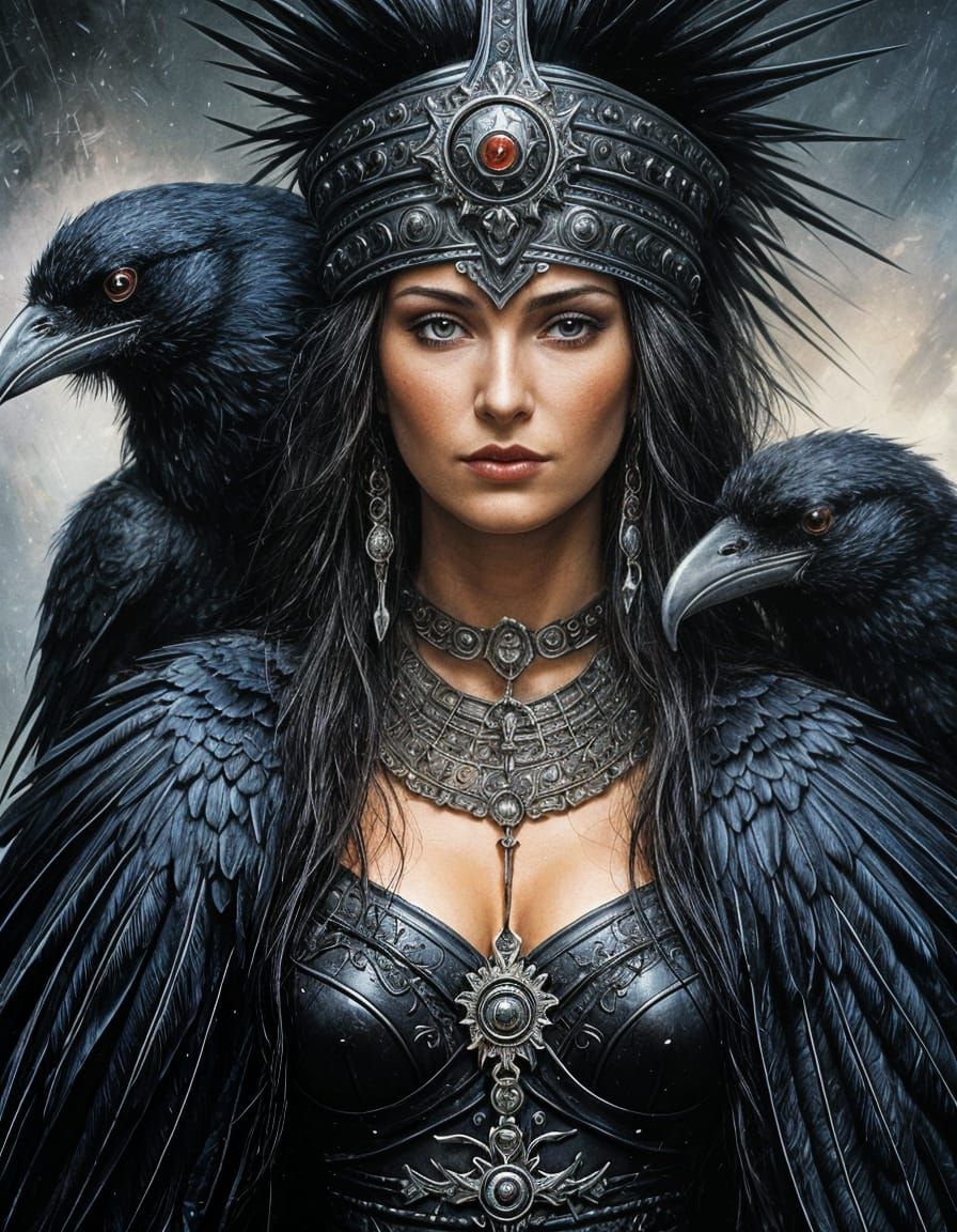Raven Goddess Portrait in Dark Fantasy Style