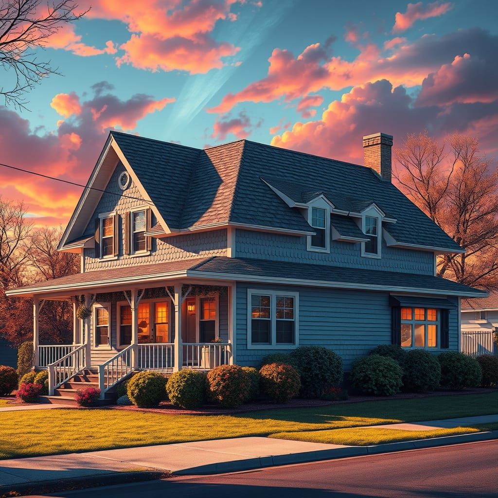 1950s Suburban House in Vibrant Splash Art Style