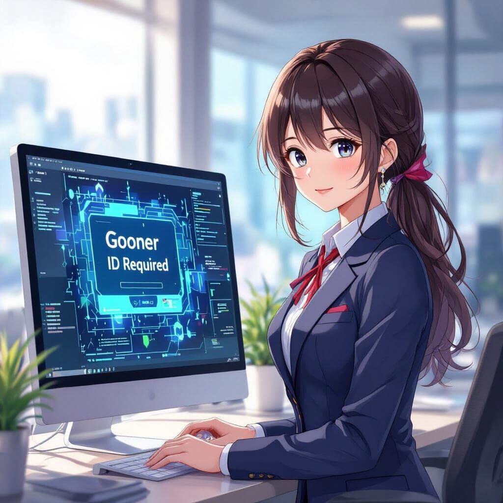 Anime Girl at Computer in Shinkai-esque Style