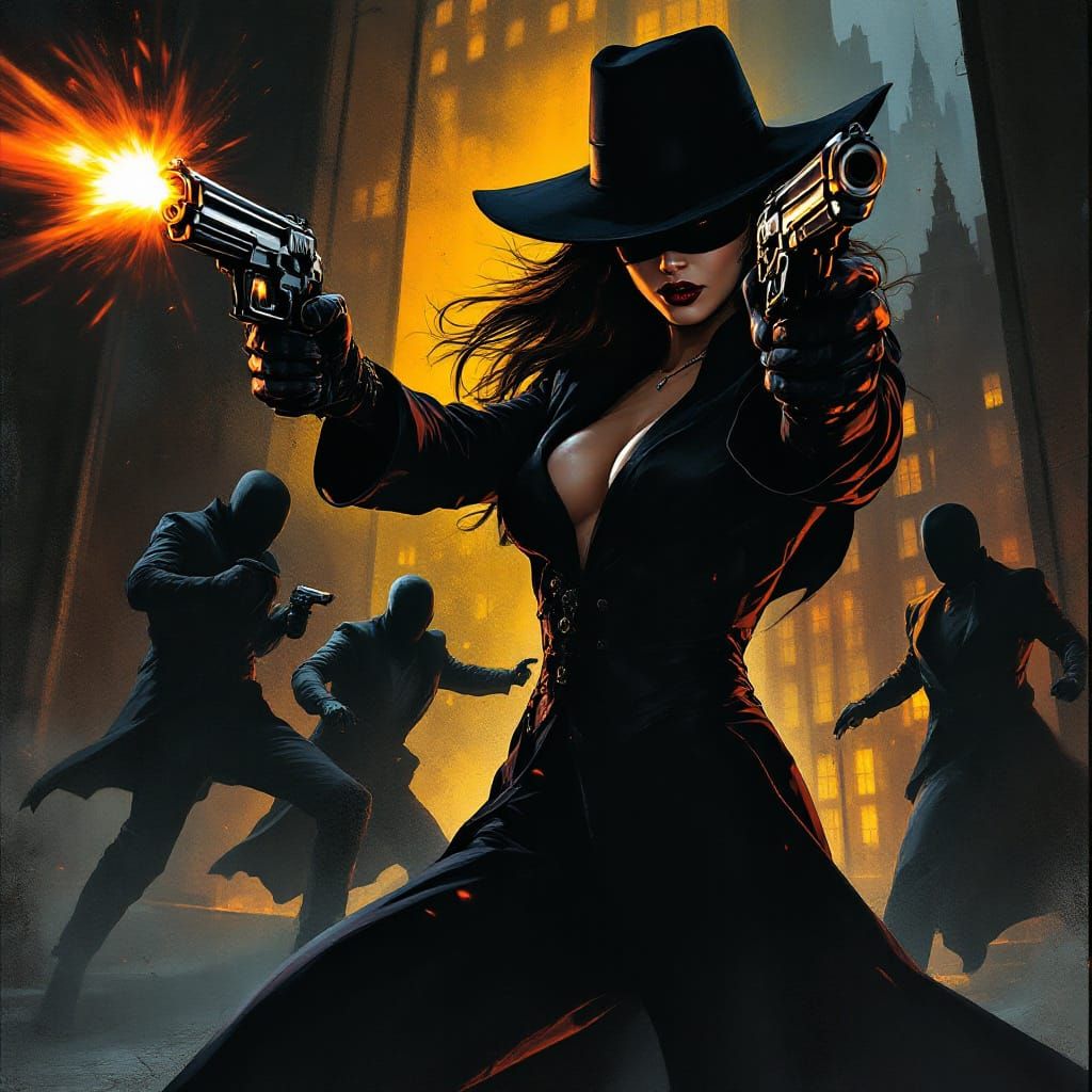 Female Shadow Takes Down Bank Robbers in Noir Style