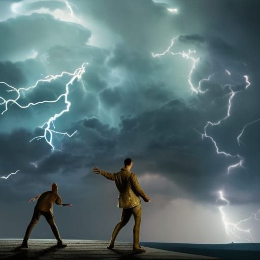 Epic Battle in Lightning Storm: Digital Matte Painting
