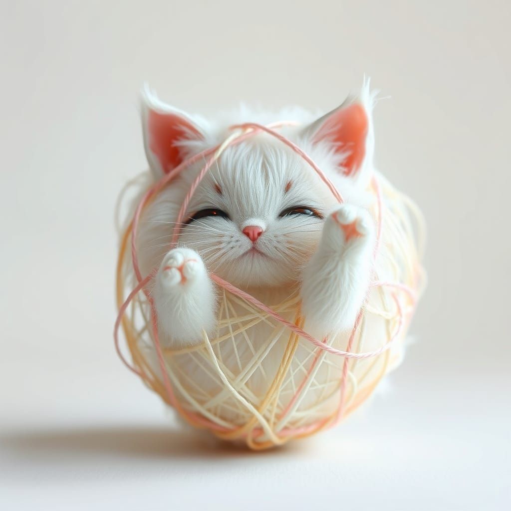 Pastel String Kitten in Whimsical Fantasy Style