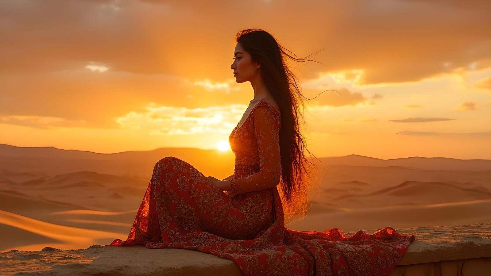 Surreal Melting Woman Overlooking Desert Landscape