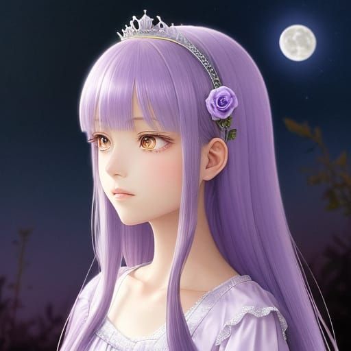 Anime Princess in Moonlight: Detailed 2.5D Illustration