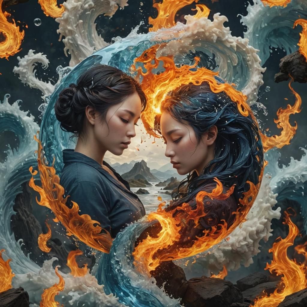 Yin and Yang of Fire and Ice Fantasy Art