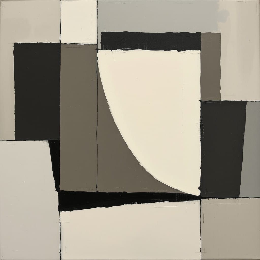 Geometric Abstraction with Grey and Black Shapes
