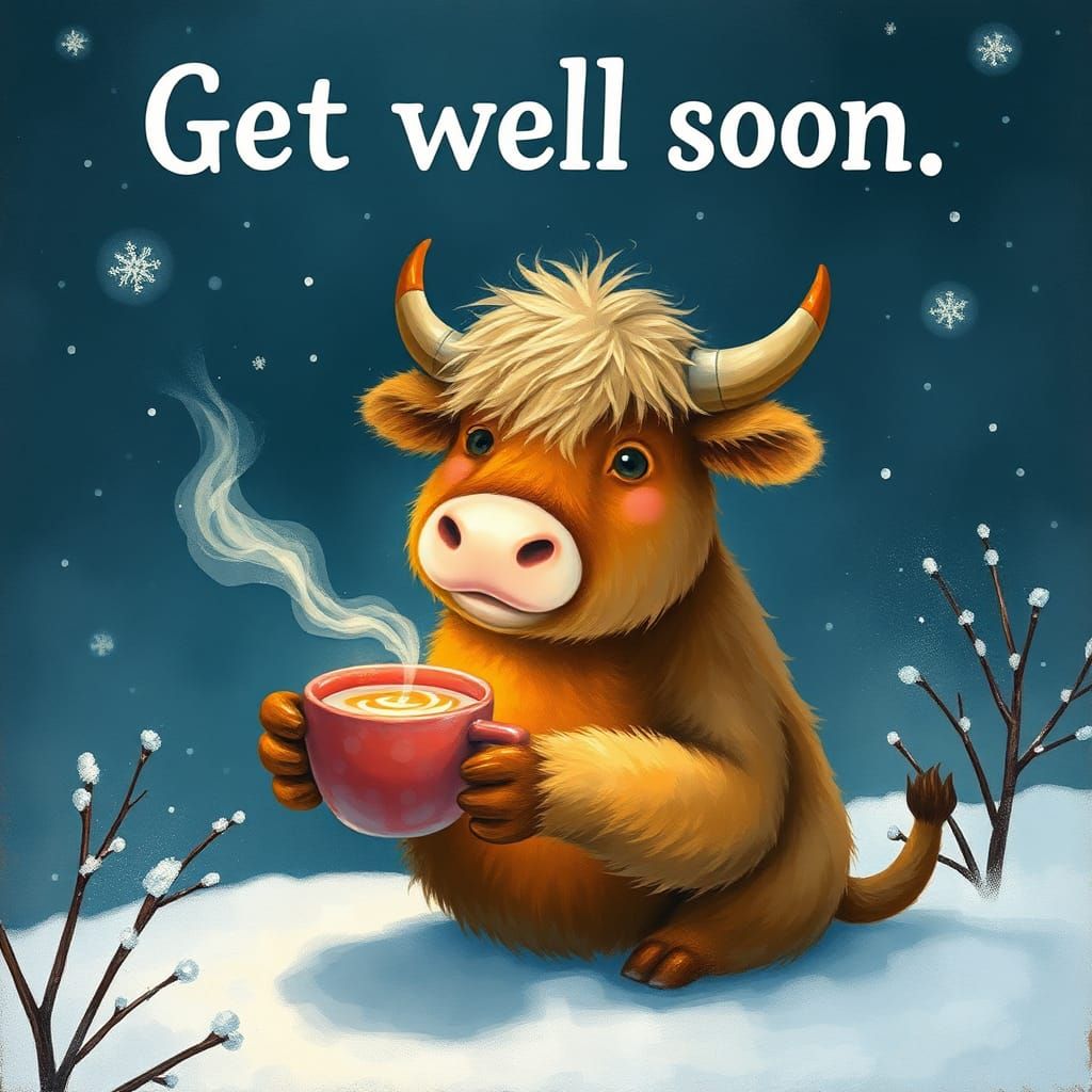 Cute Highland Calf Wishes Recovery in Winter