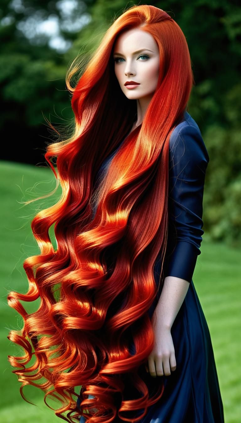 Red-Haired Irish Woman with Ankle-Length Hair