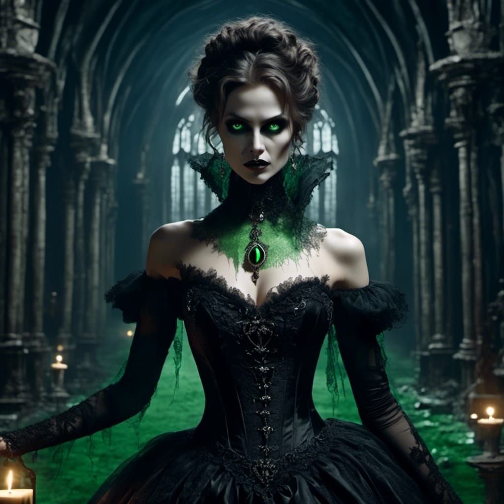 Ethereal Vampire with Glowing Green Eyes