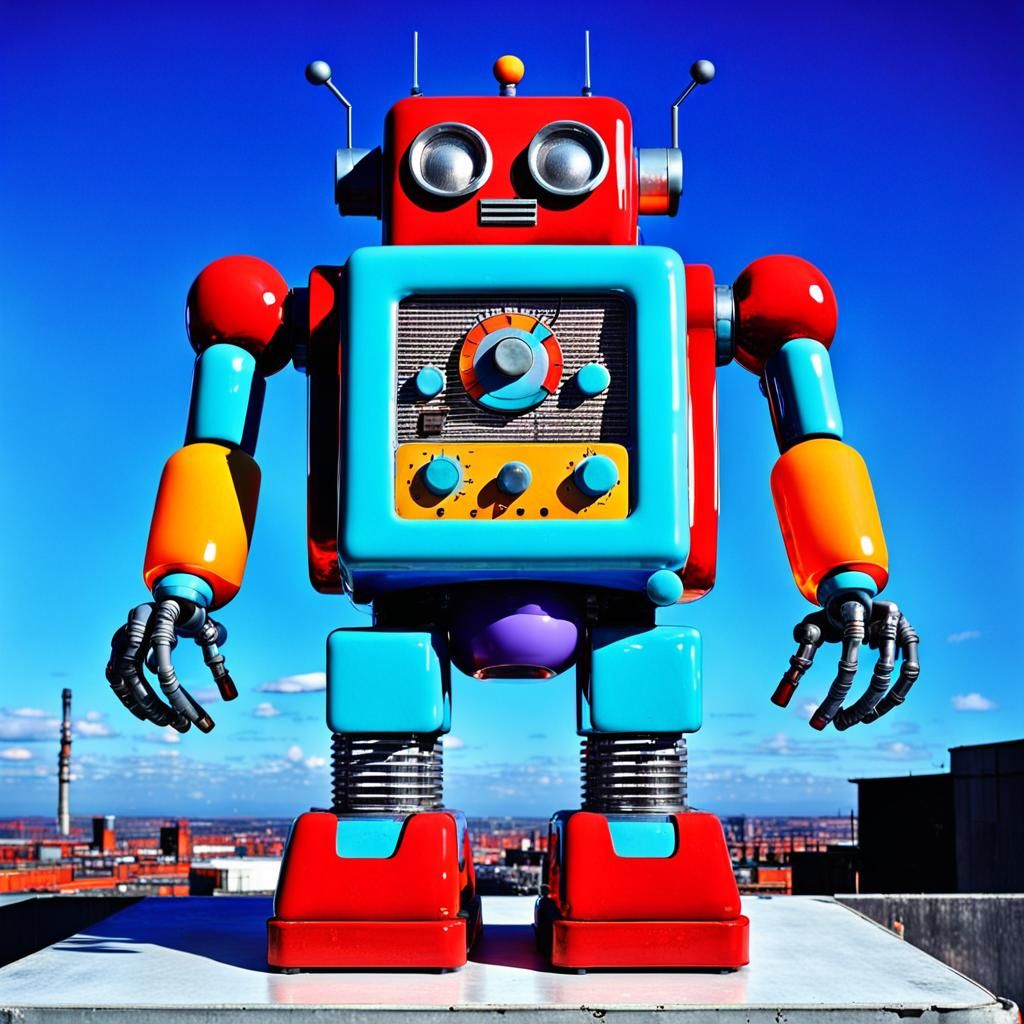 Blown Glass Retro Robot in Pop Art Style