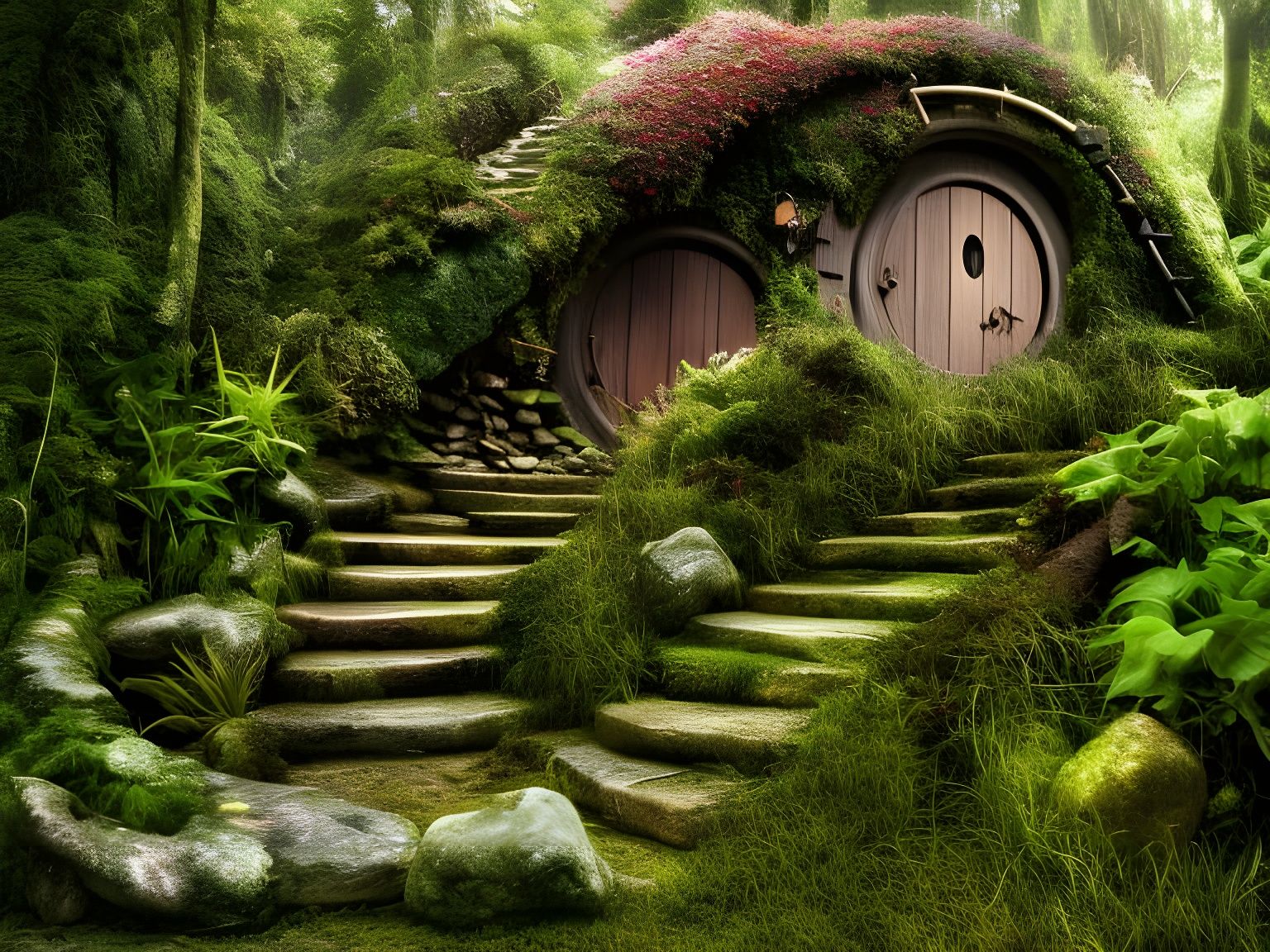Stairs to Hobbit House in Fantasy Ambient Style