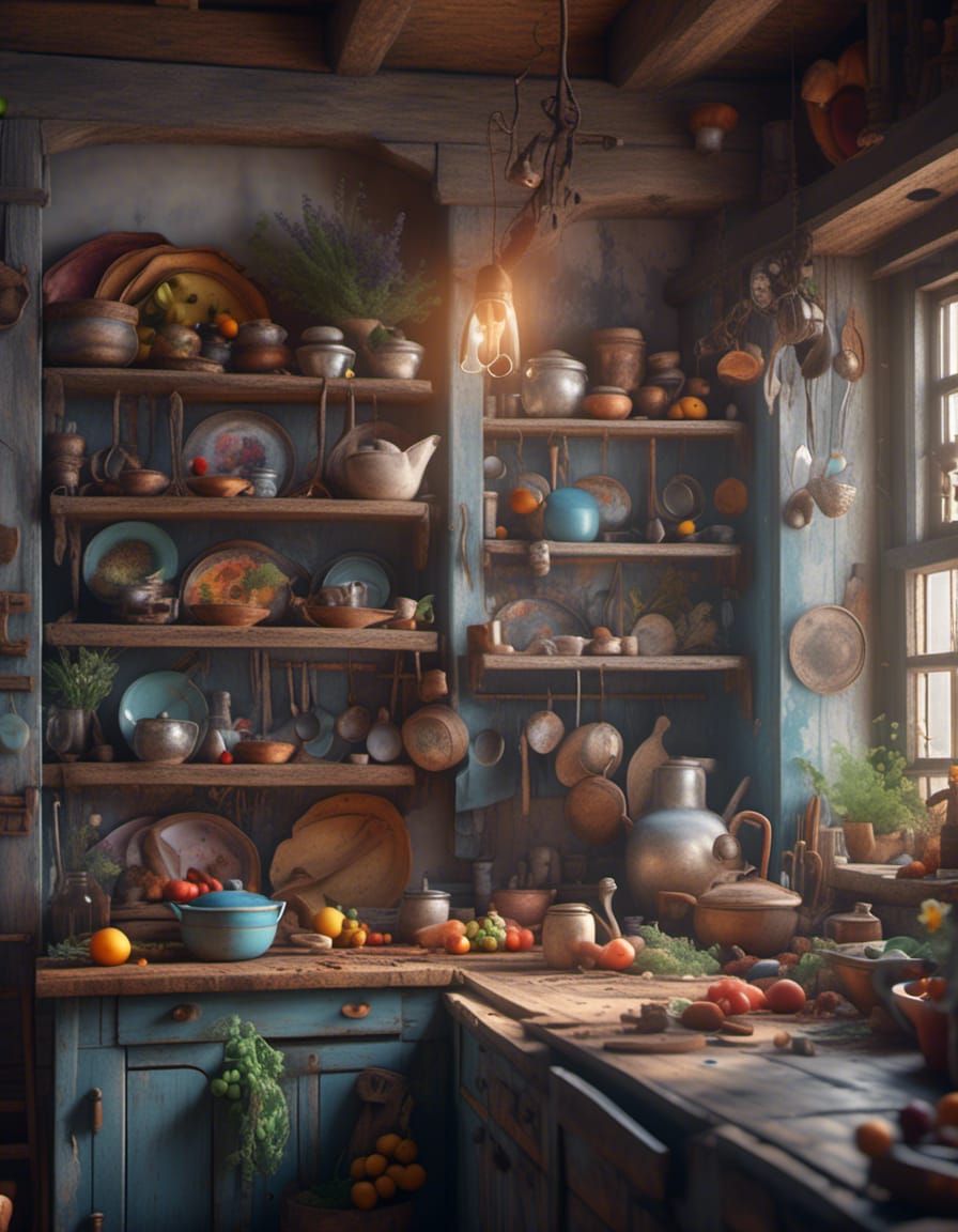 Vintage Farmhouse Kitchen in Hyperreal Style