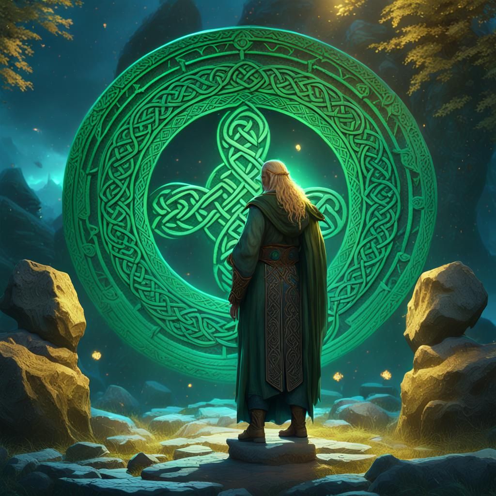 Mystical Druid at Stone Circle: Celtic Fantasy Art